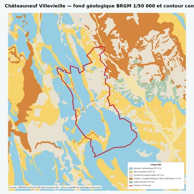 Carte géologique BRGM de Châteauneuf Villevieille avec contour communal