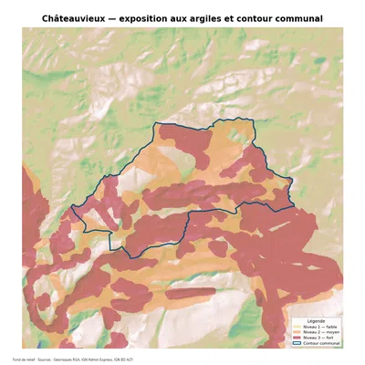 Carte d’exposition au retrait-gonflement des argiles à Châteauvieux