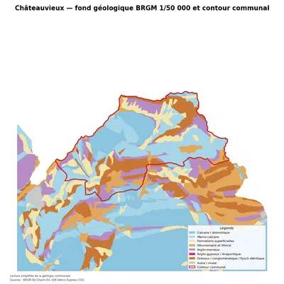 Carte géologique BRGM de Châteauvieux avec contour communal