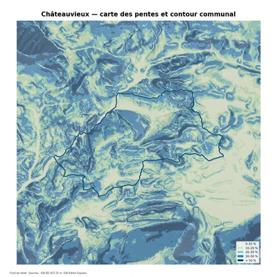 Carte des pentes sur la commune de Châteauvieux