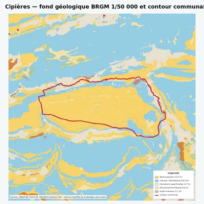 Carte géologique BRGM de Cipières avec contour communal