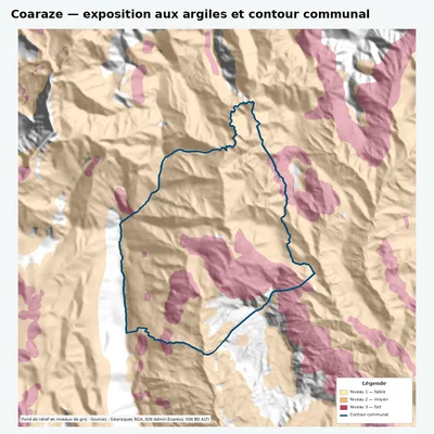 Carte argiles RGA de Coaraze avec contour communal