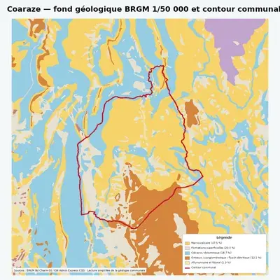 Carte géologique BRGM de Coaraze avec contour communal