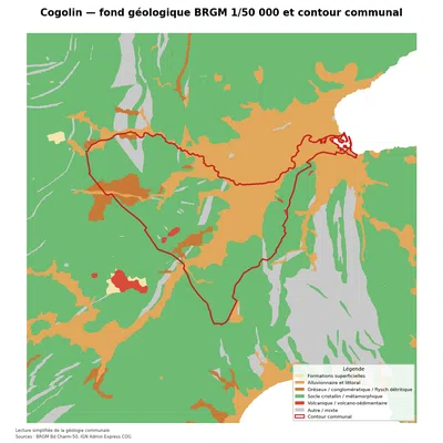 Carte géologique BRGM de Cogolin avec contour communal