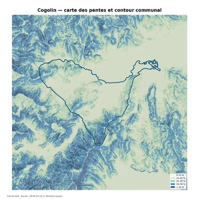 Carte des pentes sur la commune de Cogolin