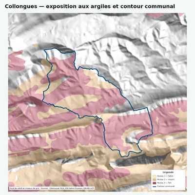 Carte argiles RGA de Collongues avec contour communal