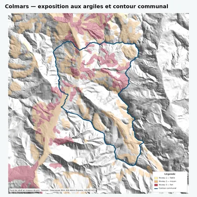 Carte argiles RGA de Colmars avec contour communal