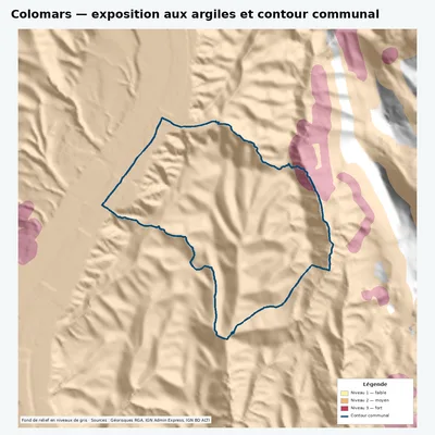 Carte argiles RGA de Colomars avec contour communal