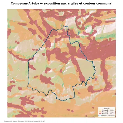 Carte d’exposition au retrait-gonflement des argiles à Comps-sur-Artuby