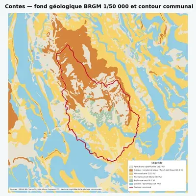 Carte géologique BRGM de Contes avec contour communal