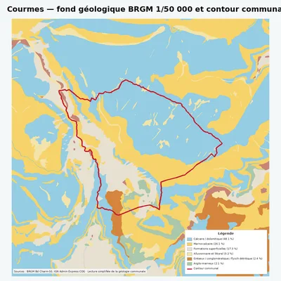 Carte géologique BRGM de Courmes avec contour communal