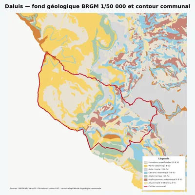 Carte géologique BRGM de Daluis avec contour communal