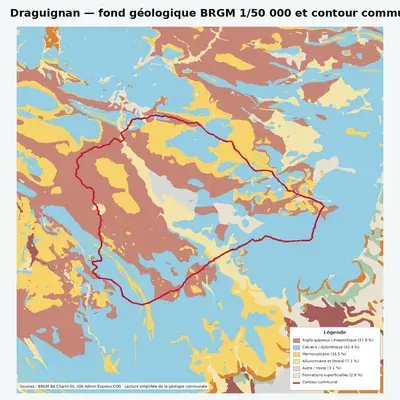 Carte géologique BRGM de Draguignan avec contour communal