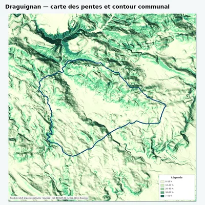 Carte des pentes sur la commune de Draguignan