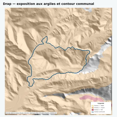 Carte argiles RGA de Drap avec contour communal