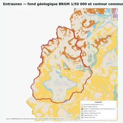 Carte géologique BRGM de Entraunes avec contour communal