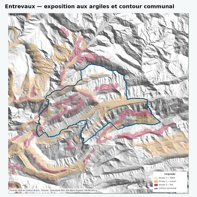 Carte argiles RGA de Entrevaux avec contour communal