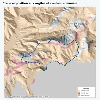 Carte argiles RGA de Èze avec contour communal