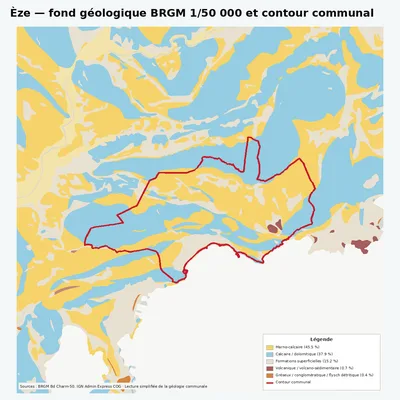 Carte géologique BRGM de Èze avec contour communal