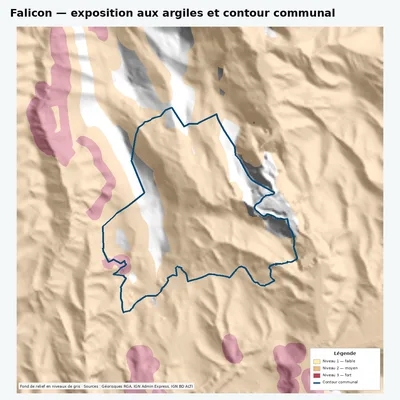 Carte argiles RGA de Falicon avec contour communal