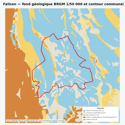 Carte géologique BRGM de Falicon avec contour communal