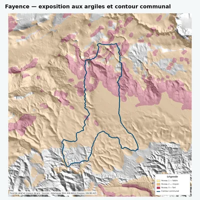 Carte des argiles sur la commune de Fayence