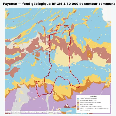 Carte géologique BRGM de Fayence avec contour communal