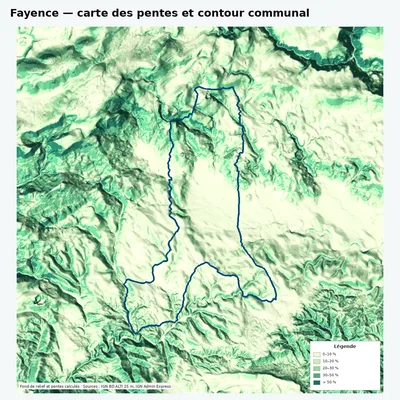 Carte des pentes sur la commune de Fayence