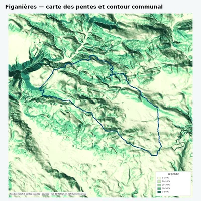 Carte des pentes de Figanières avec contour communal
