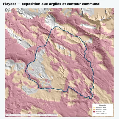 Carte argiles RGA de Flayosc avec contour communal