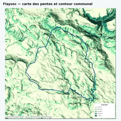 Carte des pentes de Flayosc avec contour communal