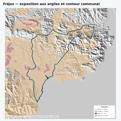 Carte des argiles sur la commune de Fréjus