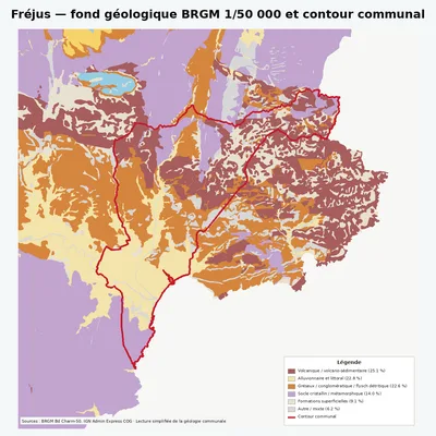 Carte géologique BRGM de Fréjus avec contour communal