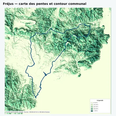 Carte des pentes sur la commune de Fréjus