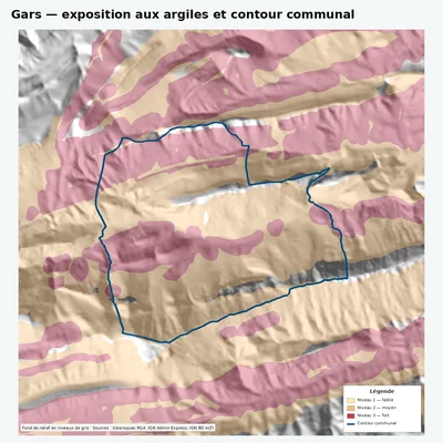 Carte argiles RGA de Gars avec contour communal