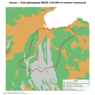 Carte géologique BRGM de Gassin avec contour communal