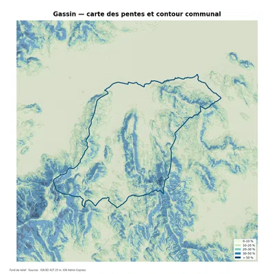 Carte des pentes sur la commune de Gassin