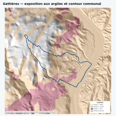 Carte argiles RGA de Gattières avec contour communal