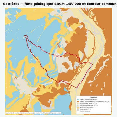 Carte géologique BRGM de Gattières avec contour communal