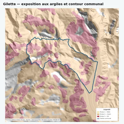 Carte argiles RGA de Gilette avec contour communal