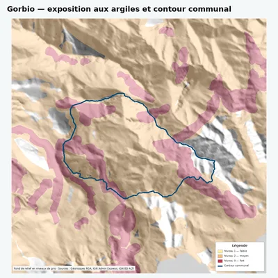 Carte argiles RGA de Gorbio avec contour communal
