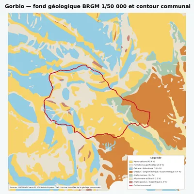 Carte géologique BRGM de Gorbio avec contour communal