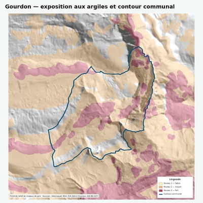 Carte argiles RGA de Gourdon avec contour communal