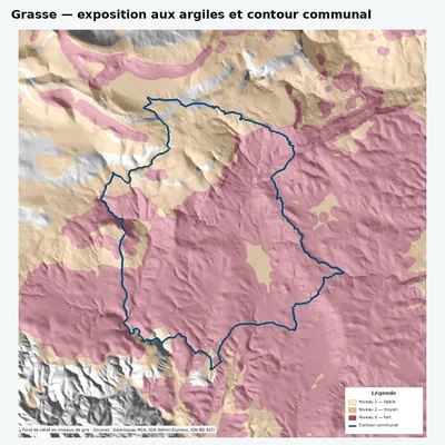 Carte des argiles sur la commune de Grasse