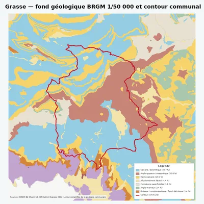 Carte géologique BRGM de Grasse avec contour communal