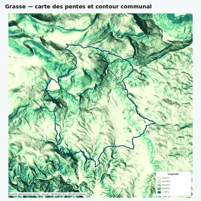 Carte des pentes sur la commune de Grasse