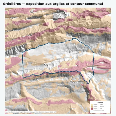 Carte argiles RGA de Gréolières avec contour communal