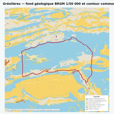 Carte géologique BRGM de Gréolières avec contour communal