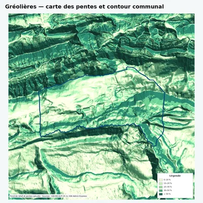 Carte des pentes de Gréolières avec contour communal