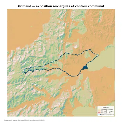 Carte d’exposition au retrait-gonflement des argiles à Grimaud